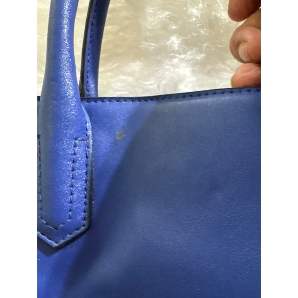 Reed Krakoff Blue‎ Faux Leather Satchel Handbag Silver Hardware Top Zip Tote